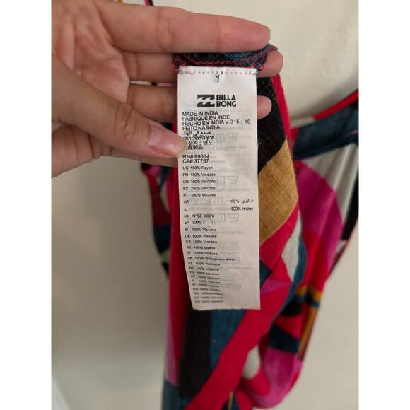 Billabong Dress Women's Medium Night Out Printed Mini Pink Spaghetti Straps - Picture 7 of 7